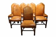 Set Of 8 Oak And Leather Dining Chairs – 19th Cent