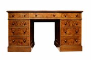 Victorian Oak & Burr Walnut Pedestal Desk