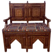 19th Century Syrian Inlaid Hardwood Bench