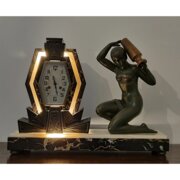 Art Deco Illuminated Clock Nude Water Carrier 