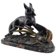 Art Deco Sculpture Fox And Pheasant By Lavroff