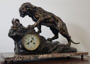 Large Clock Tiger And Serpent By R Varnier C.1900