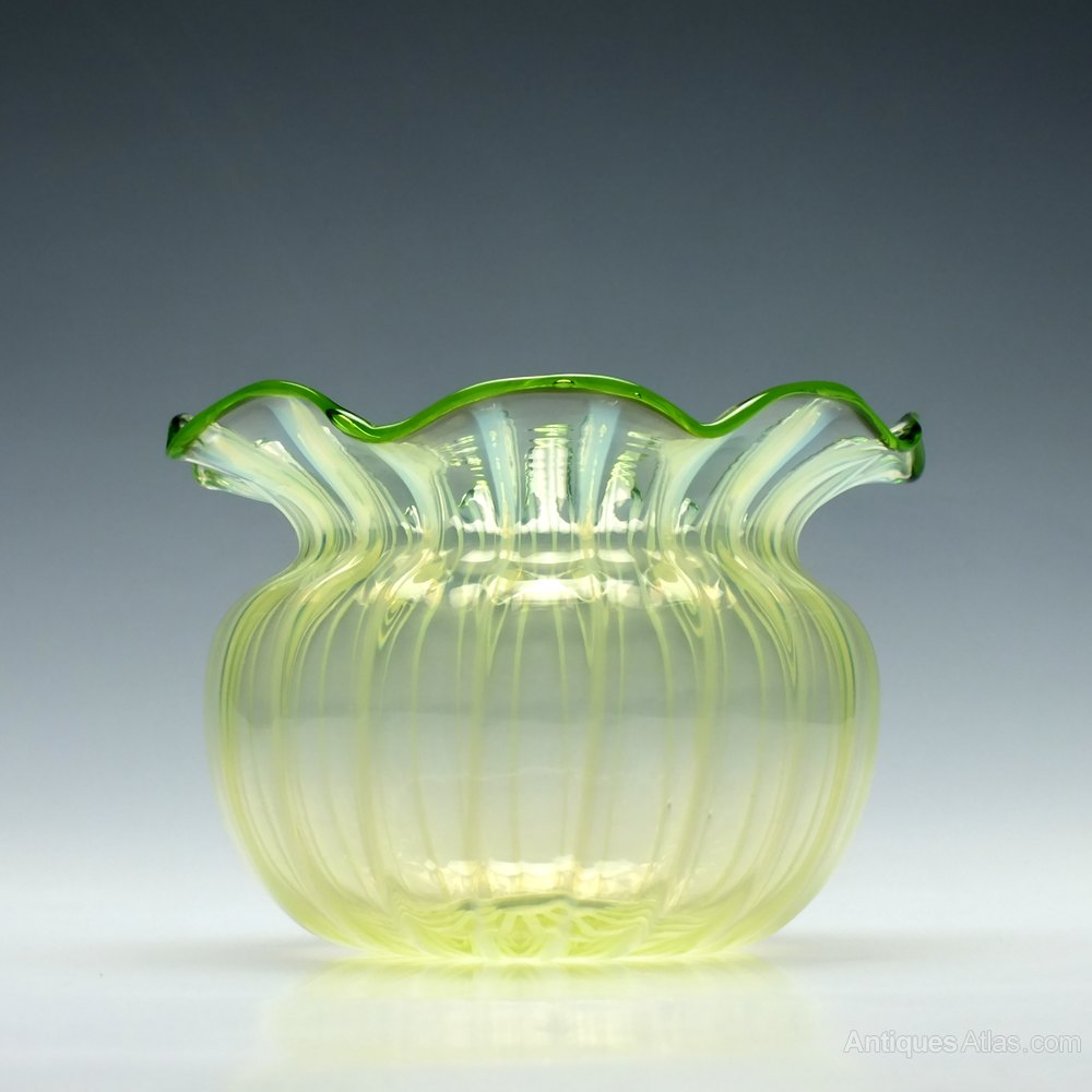 Antiques Atlas Early Powell Whitefriars Opalescent Vaseline Vase