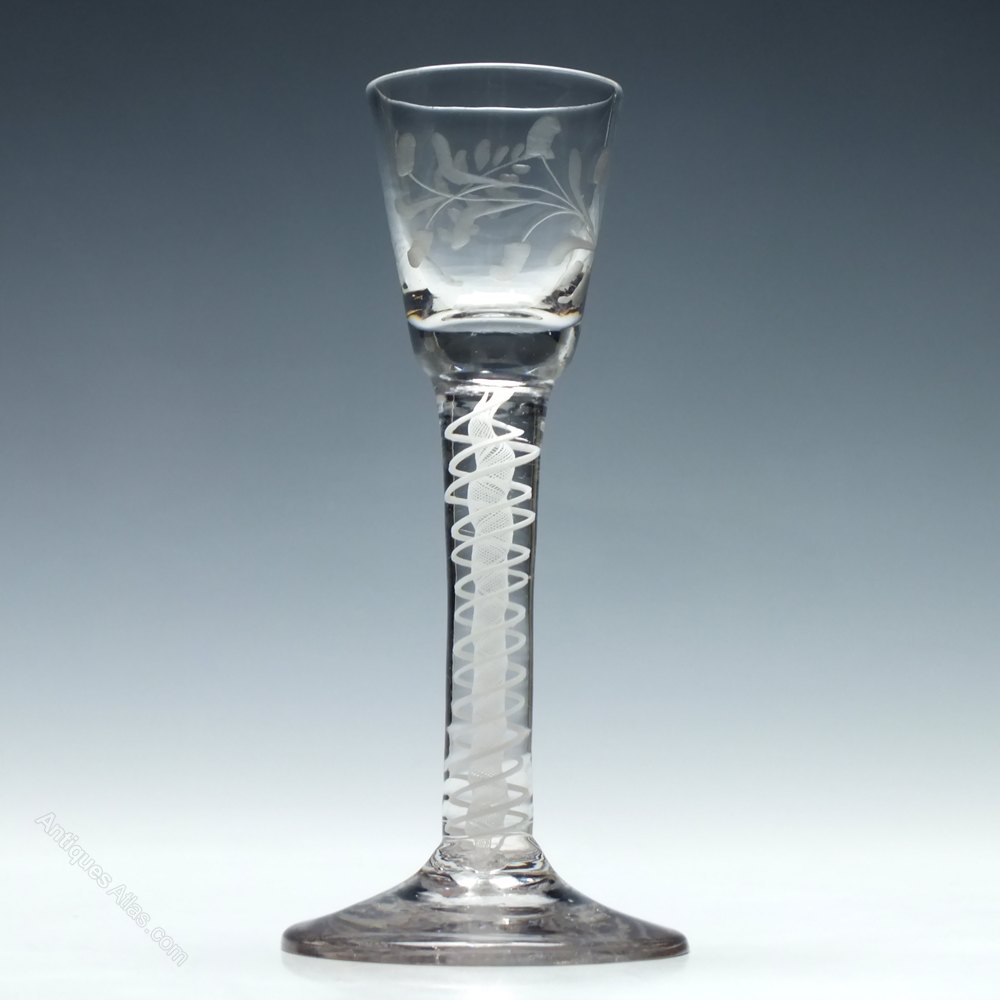 Antiques Atlas Engraved Opaque Twist Cordial Glass C1760