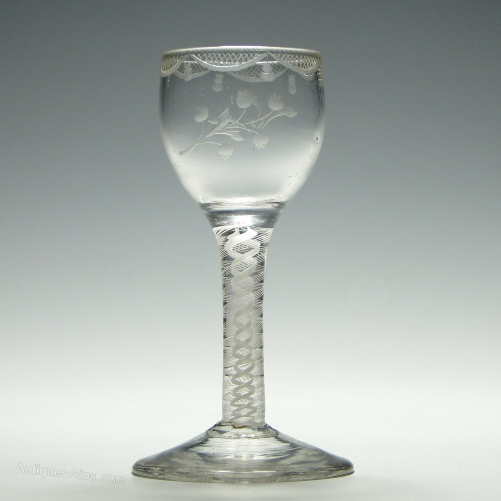Antiques Atlas Engraved Wine Glass With Opaque Twist Stem