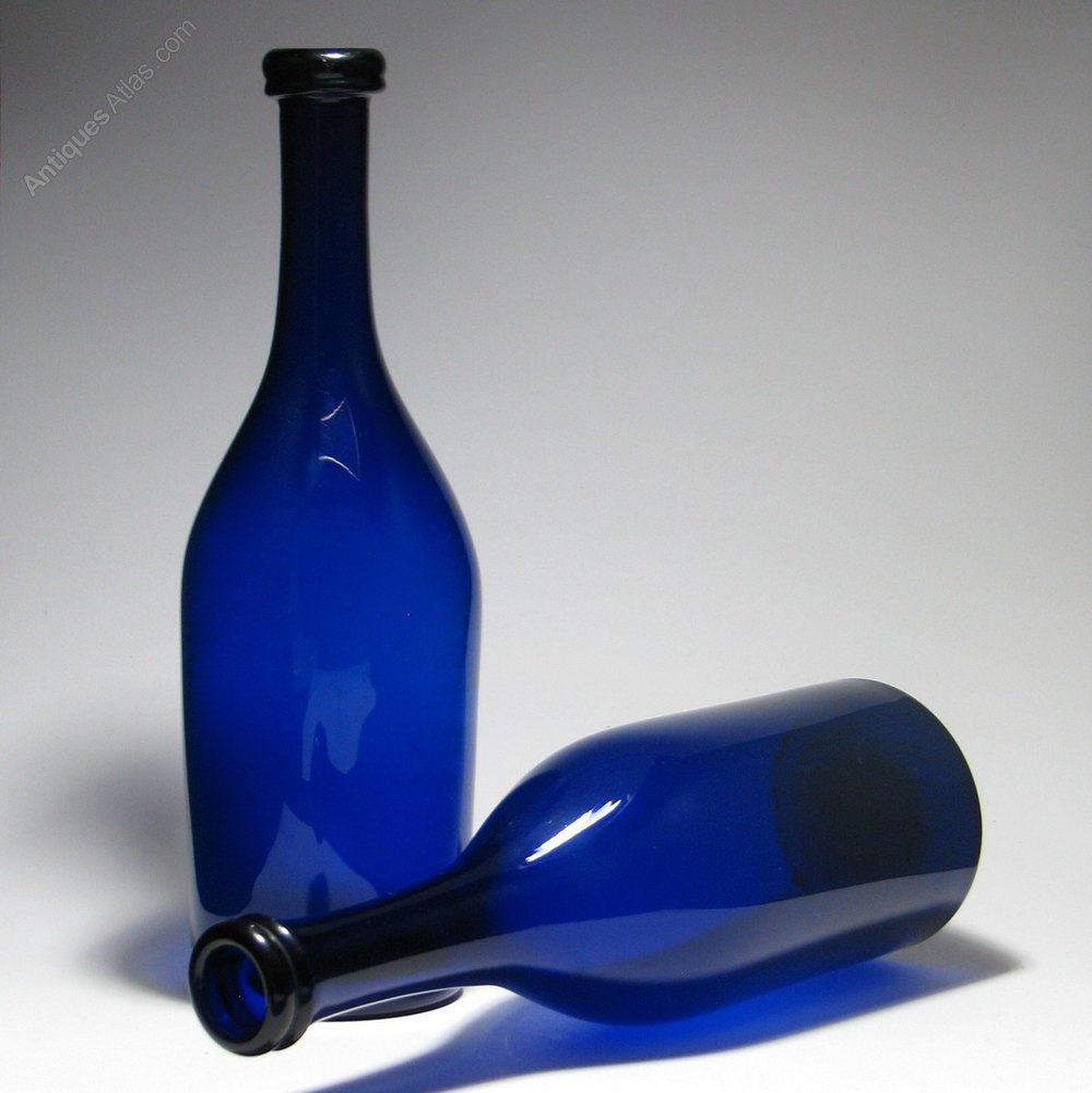 Antiques Atlas Pair Of Blue Glass Serving Bottles C1840