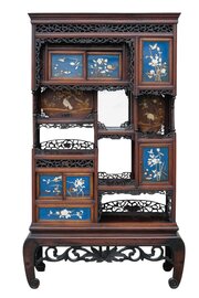 Japanese Shodana Cabinet Shibayama Lacquer Carving