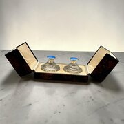 Art Deco Silver Blue Enamel Perfume Bottles