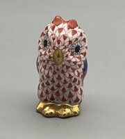 Herend Owl Figurine Handpainted Red Fishnet Porce