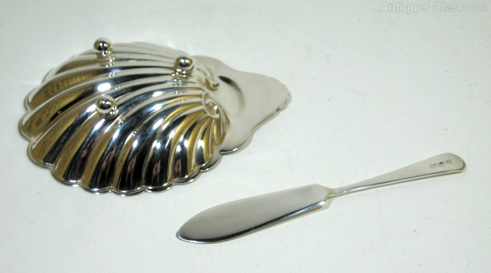 Antiques Atlas Vintage Silver Shell Butter Dish & Knife, 1972