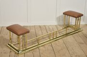 Brass And Leather Club Fender With Upholstered End Seats