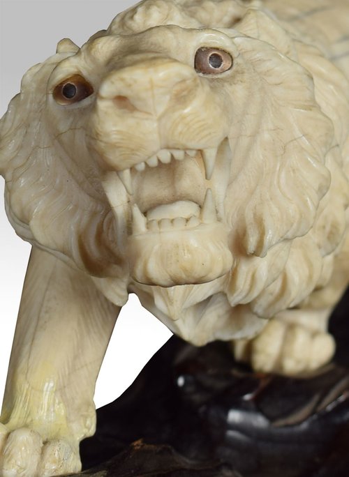 Antiques Atlas Japanese Carved Ivory Lion On Custom Rosewood Base