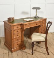 Late 19th Century Figured Oak Breakfront Pedestal Desk 