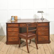 Mahogany Partner’s Pedestal Desk With Tooled Leather