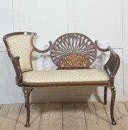 Mahogany Settee With Fan Back And Floral Marquetry