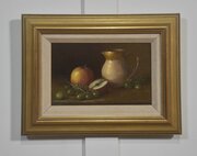 Oil On Canvas Still Life With Fruit And Jug