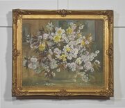 Oil On Canvas Still Life With Spring Flowers