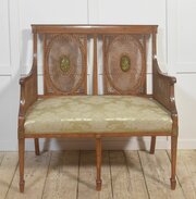 Painted Satinwood And Caned Settee