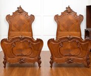 Pair Of Carved Walnut Single Beds