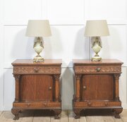 Pair Of Carved Mahogany Bedside Cabinets