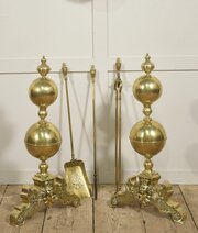 Pair Of Monumental Gilt Brass Andirons