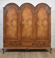 Queen Anne–Style Walnut Triple Wardrobe