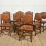 Set of Eight Oak Dining Chairs with Leather Upholstery 