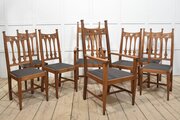Set Of Eight Oak Arts And Crafts Dining Chairs