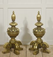 Substantial Finely Cast Pair Of Brass Fire Dogs