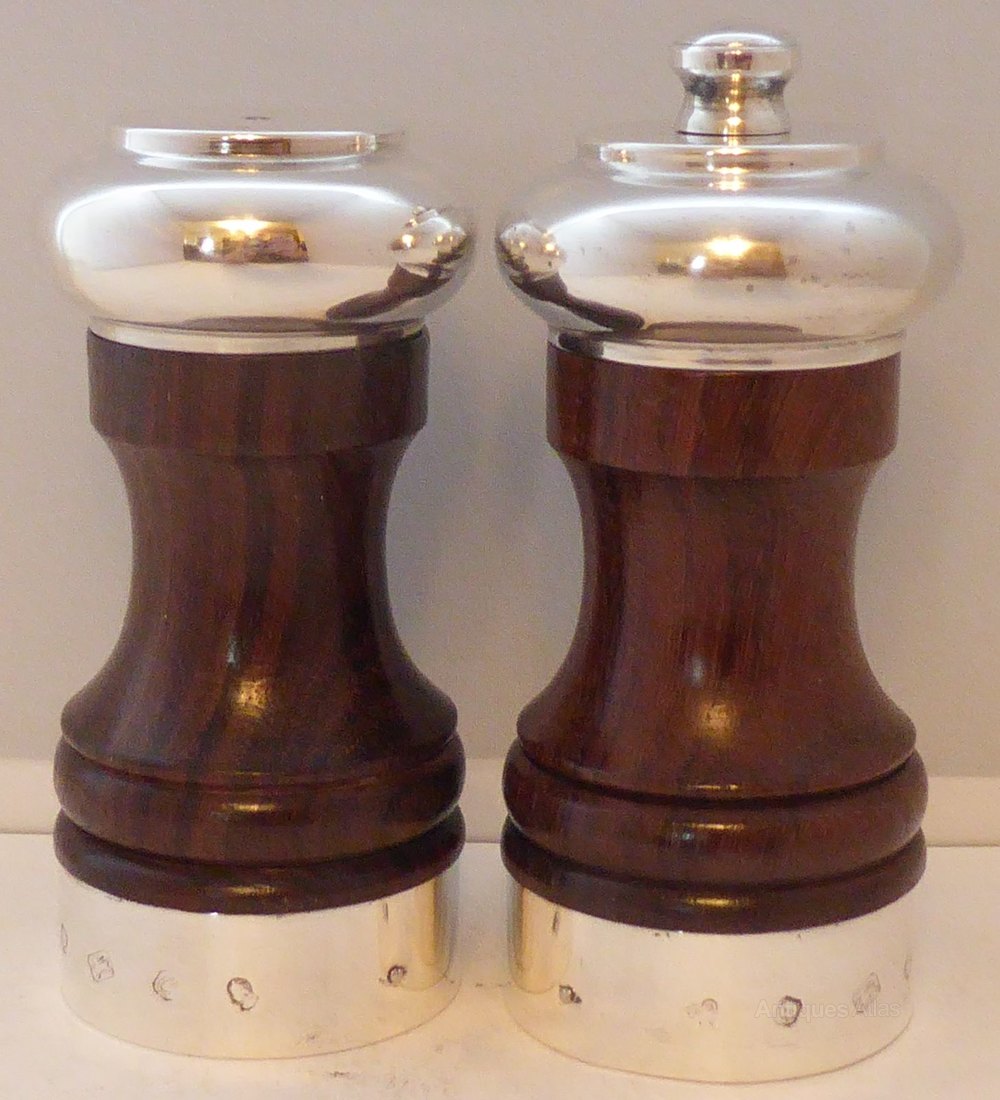 Antiques Atlas Lignum Vitae Silver Cruet Salt And Pepper Grinders