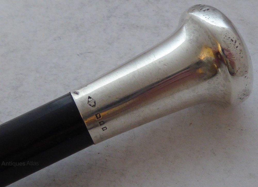 Antiques Atlas London 1920 Walking Stick Cane Solid Silver Ebony