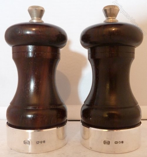Antiques Atlas Silver & Lignum Vitae Salt And Pepper Grinders
