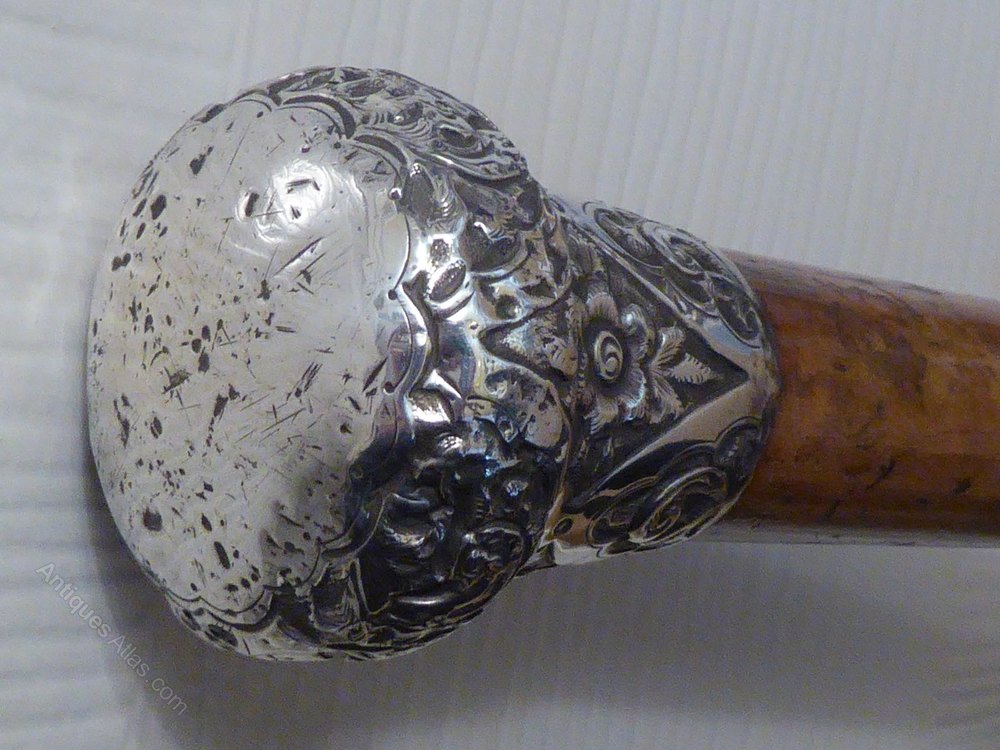 Antiques Atlas Walking Stick Cane 1893 Silver Pommel Malacca