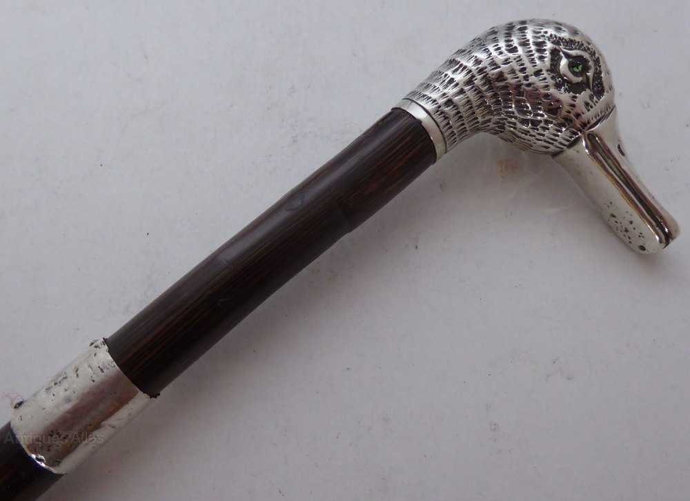 Antiques Atlas Walking Stick Cane London 1899 Solid Silver Duck