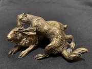 19thC Austrian Gilt Bronze Polecat Attacking Hare