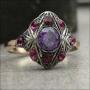9ct Multi Gem Ruby and Amethyst Art Deco Ring