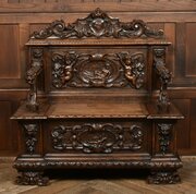 19th Century Italian Walnut Cassapanca Bench