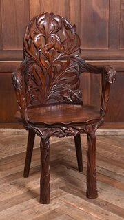 Carved Anglo-Indian Kashmir Walnut Armchair