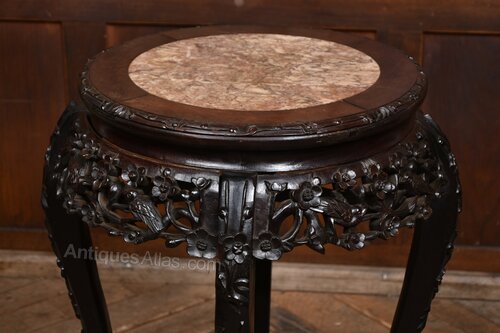 Chinese Carved Hardwood Marble‑Top Stand as856a3204 / SAI4223