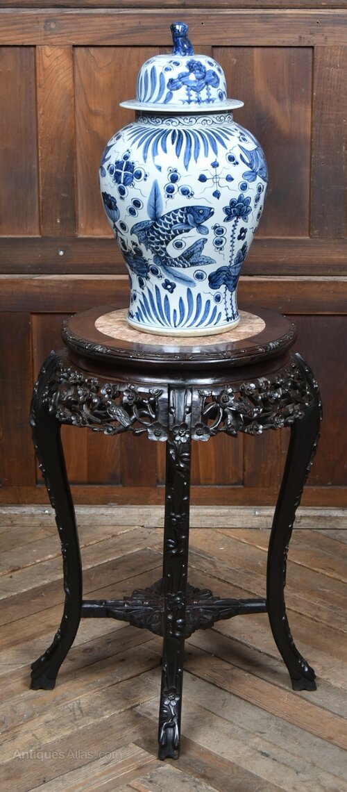 Chinese Carved Hardwood Marble‑Top Stand as856a3204 / SAI4223