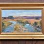 Framed Landscape Painting of River and Meadow
