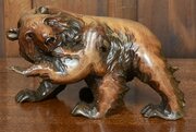 Japanese Carved Wooden Bear With Cub