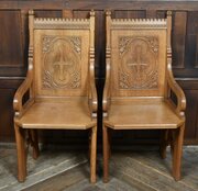Pair Of Oak Church Chairs By J. W. Cook & Sons