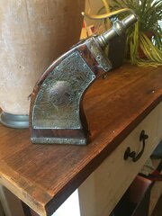 Antique Wood And Brass Powder Flask 
