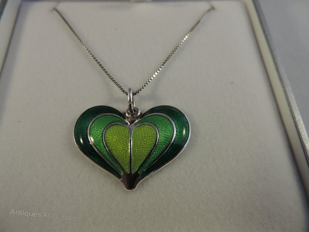 David Andersen Green Enamel Heart Pendant