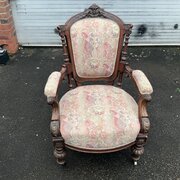 Armchair Victorian Carved Walnut Framed
