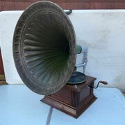 Gramophone With Horn Oak Cased Circa 1920’s
