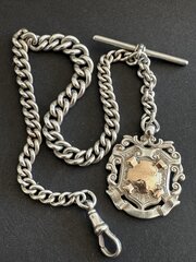 Silver Albert Pocket Watch Chain & Fob C1904 58gms
