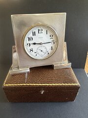 Silver 8 Day Desk / Mantle Clock Art Deco 1932