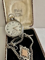 Silver Pocket Watch With Chain And Box 1919